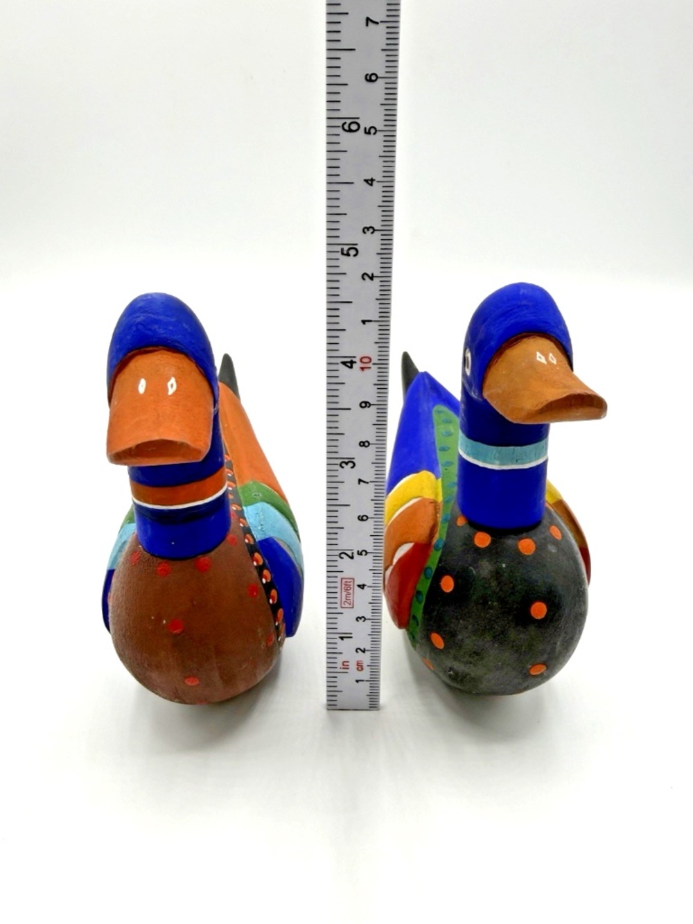 Hand Painted Wooden Duck Pair Figurines Folk Art Decor Wedding Ducks Set of 2 - Picture 15 of 16